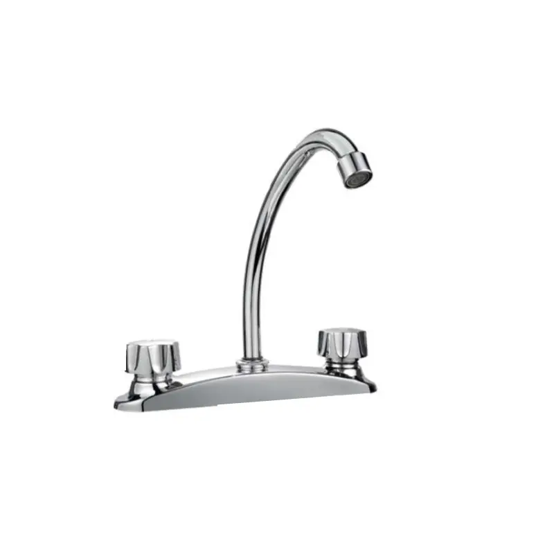 [SP-80005-1] MEZCLADORA PARA FREGADERO 8" maneral de zinc de vuelta completa, cuerpo de latón,cubierta de acero inoxidable,cuello de acero inoxidable,cartucho de latón,cierre de compresión,acabado cromo espejo SP-80005-1