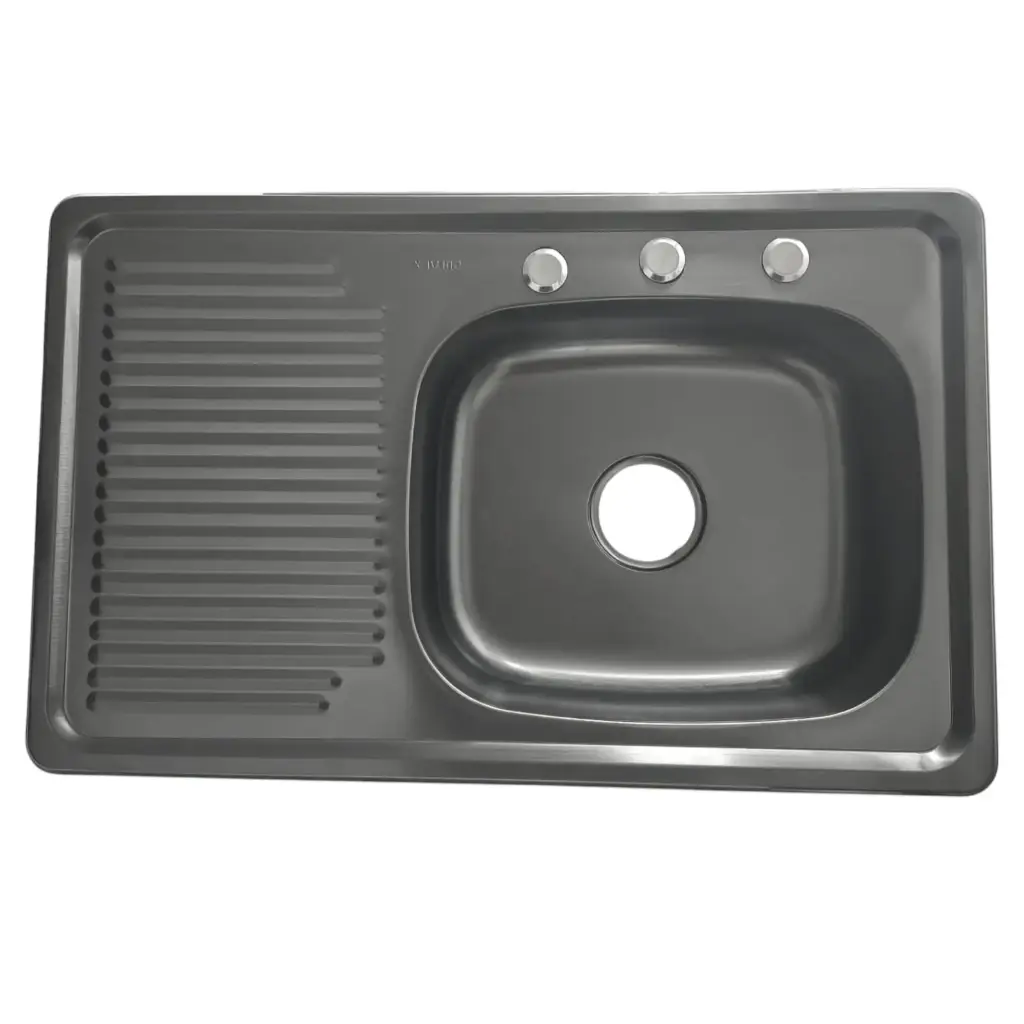 [STN8050L] TARJA DE EMPOTRAR ACERO INOXIDALE 80X50 ESCURRIDOR IZQUIERDO ACABADO NEGRO