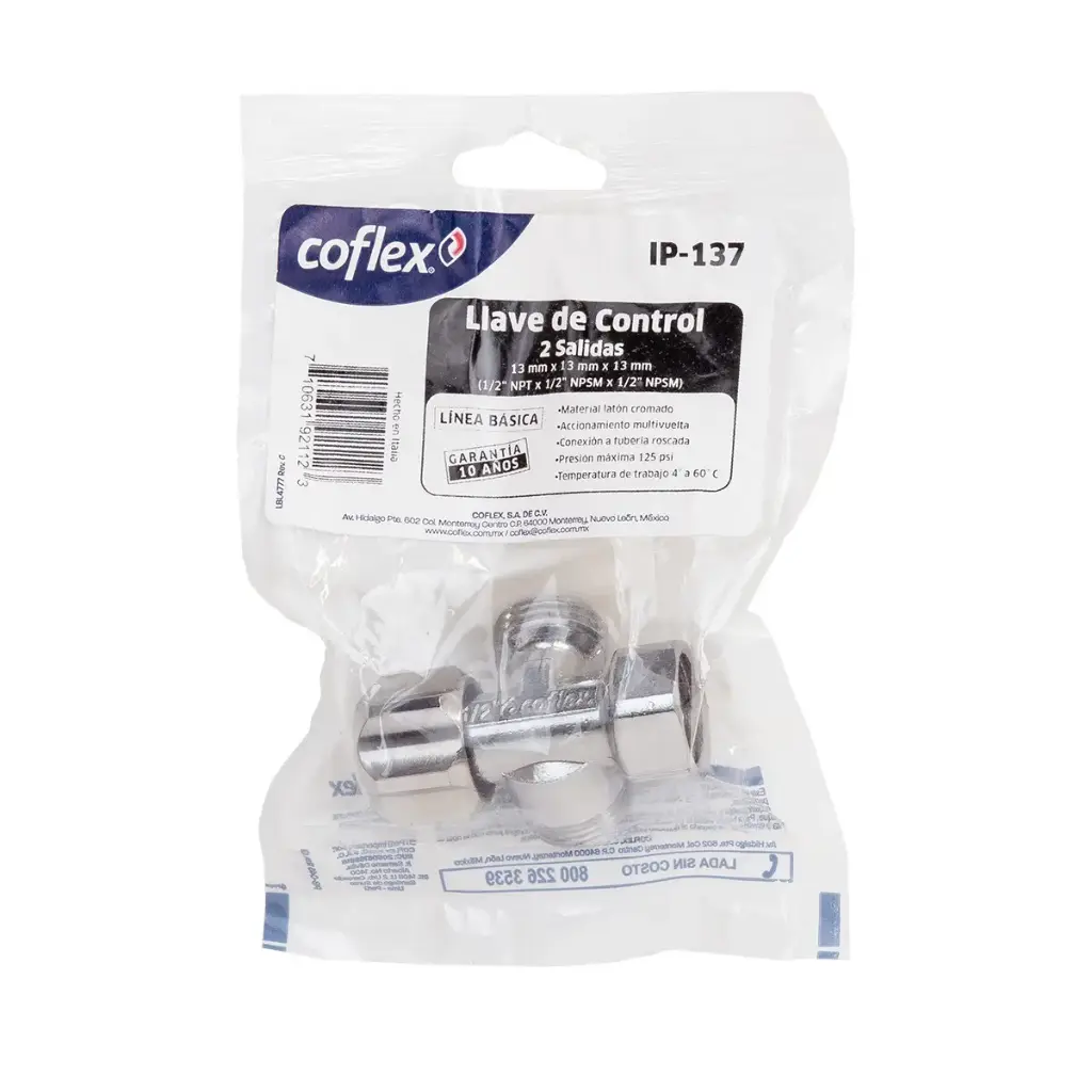 [IP-137] LLAVE 2 SALIDAS 1/2 X1/2, CON ROSCA