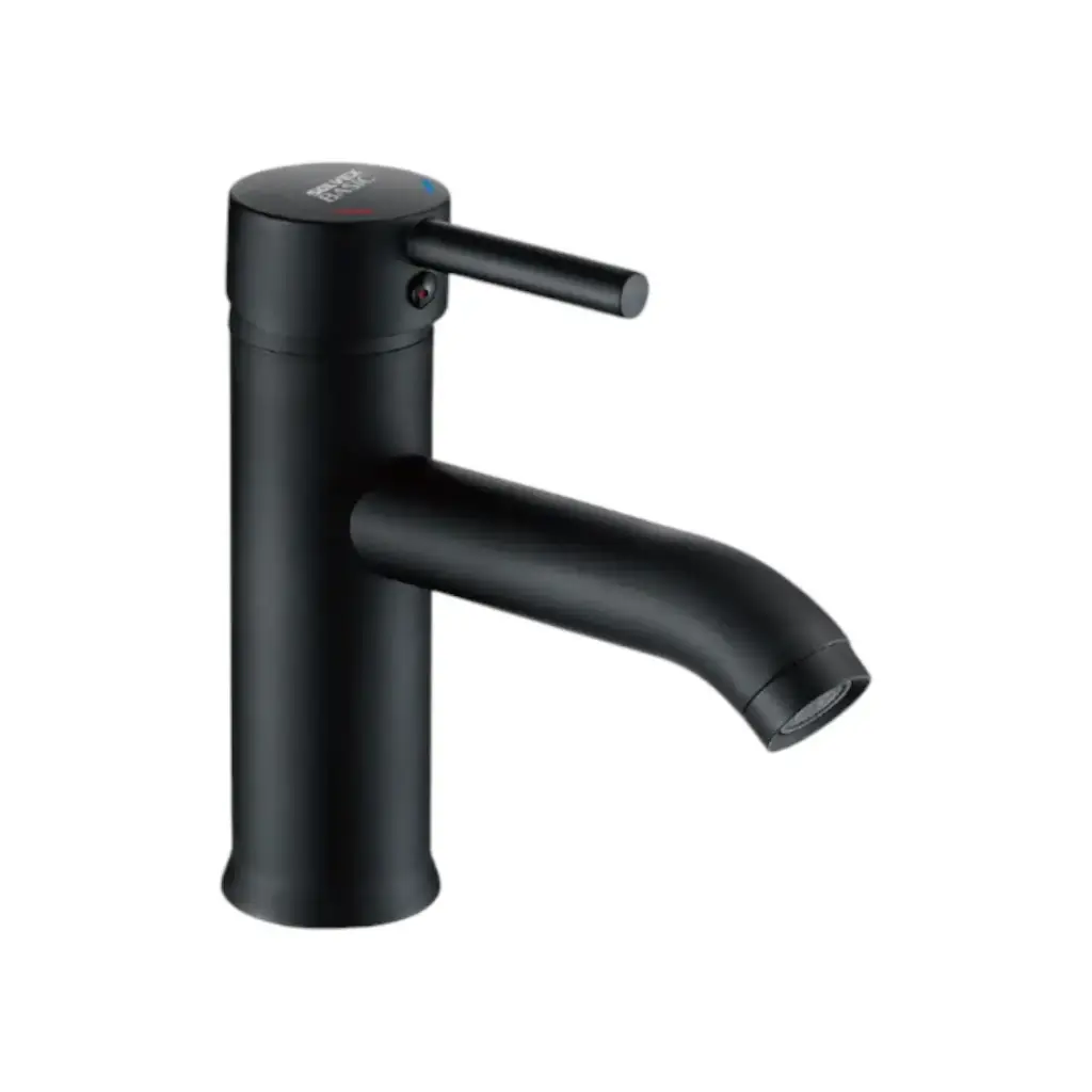 [SF-11802-N] MONOMANDO P/ LAVABO cuerpo metálico, cartucho cerámico de suave apertura, maneral de zinc, mide 17 cm de altura, acabado negro mate, con doble flexibles mangueras (calor y frio) .Acabado negro mate