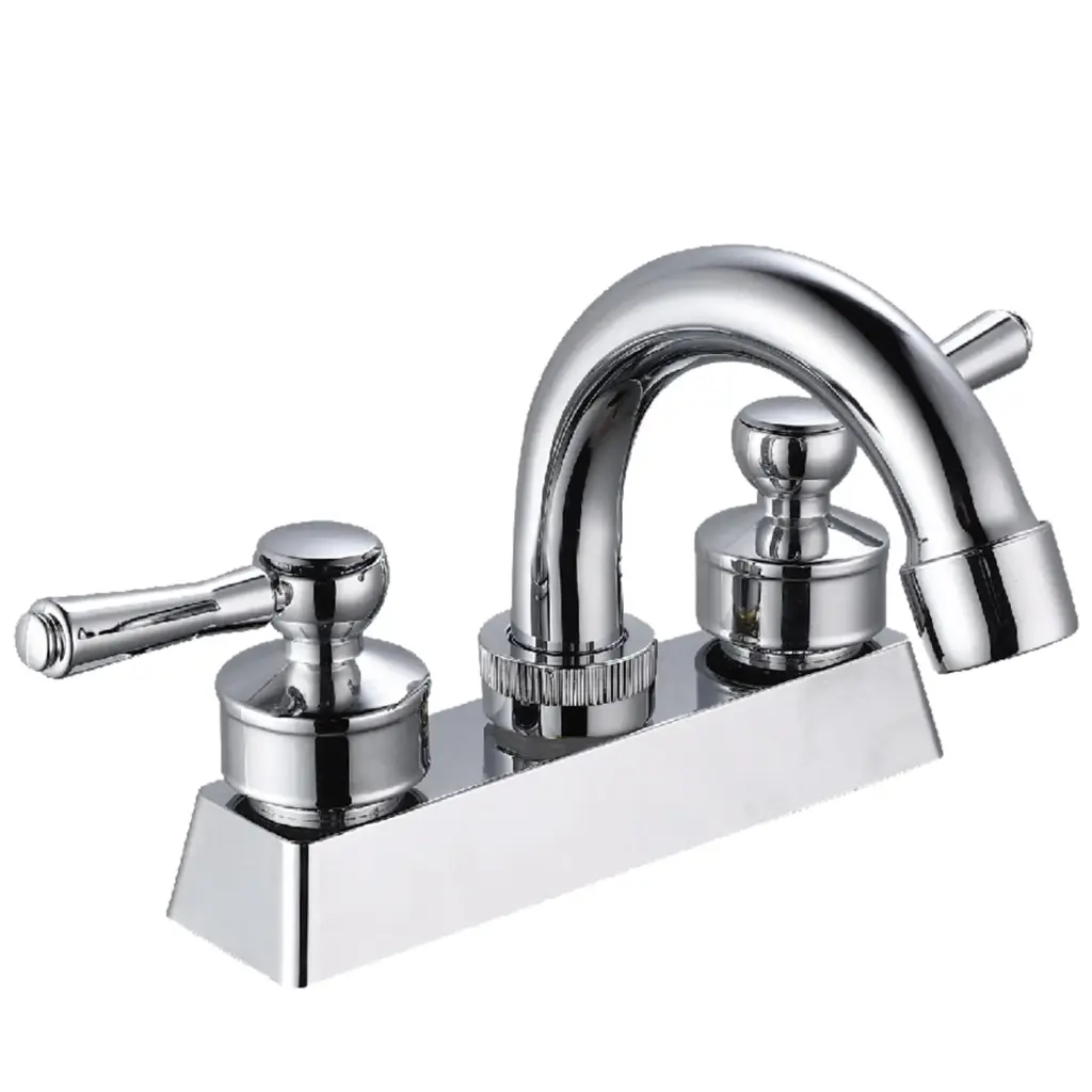 [SF-42001] MEZCLADORA DE LAVABO 4" 1/4 de vuelta, cuerpo de zinc, cubierta de plástico, maneral de zinc, cartucho de nylon, cuello de acero inoxidable, cierre cerámico (90°), acabado cromo espejo.