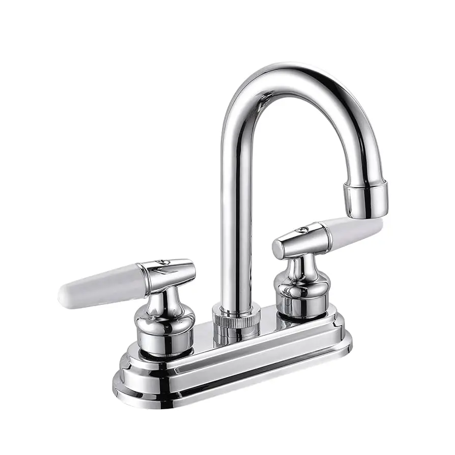 [SP-40004-2] MEZCLADORA DE LAVABO 4" cuerpo de zinc, cartucho de latón, cubierta y maneral de plástico, cuello de acero inoxidable (19 x 280 mm), cierre cerámico (90°), con flujo fijo, acabado cromado, 1/4 de vuelta.