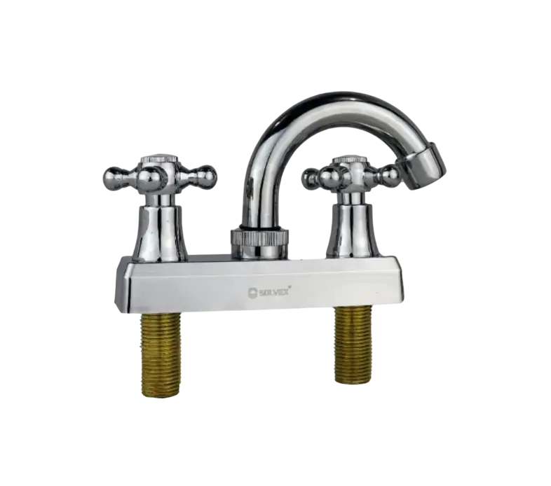 [SP-40005] MEZCLADORA DE LAVABO 4" cuerpo de zinc, cartucho de latón, cubierta y maneral de plástico, cuello de acero inoxidable (19 x 200 mm), con flujo fijo, acabado cromado, vuelta completa.