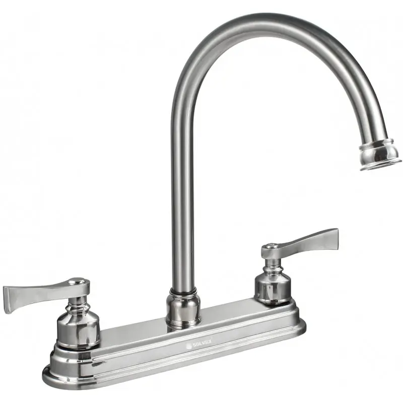 [SP-80076] MEZCLADORA PARA FREGADERO 8" maneral de zinc de 1/4 de vuelta, cuerpo de latón, cubierta de plástico, cuello de acero inoxidable, cierre cerámico (90°), acabado cromo espejo. SP-80076