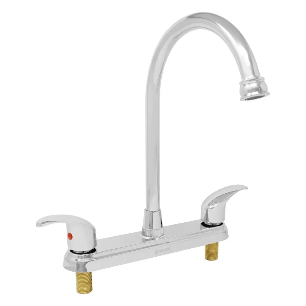 [SP-80100] MEZCLADORA PARA FREGADERO 8" maneral de zinc de 1/4 de vuelta, cuerpo de latón,cubierta de acero inoxidable, cuello de acero inoxidable, cartucho de latón,cierre ceramico, acabado cromo espejo.