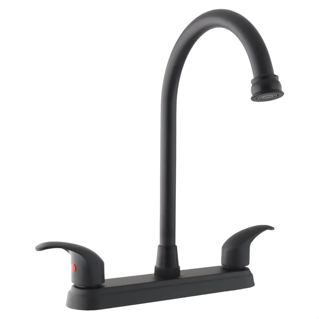 [SP-80100-N] MEZCLADORA PARA FREGADERO 8" maneral de zinc de1/4 de vuelta, cuerpo de latón, cubierta de plástico, cuello de acero inoxidable, cierre cerámico (90°), acabado negro mate. SP-80100-N