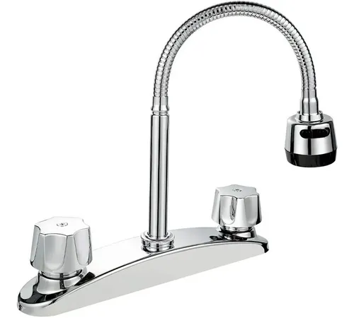 [SP-80201] MEZCLADORA PARA FREGADERO 8" manerales plásticos de vuelta completa, cuerpo y cuello de acero inoxidable, cartucho de latón, cubierta de plástico, mide 46cm. SP-80201