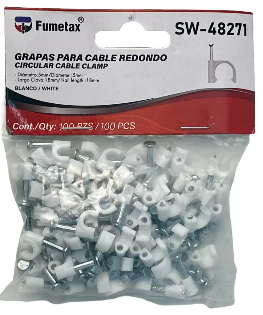 [SW-48271] GRAPA PARA CABLE Fabricada en polietileno e incluye clavo 18MM