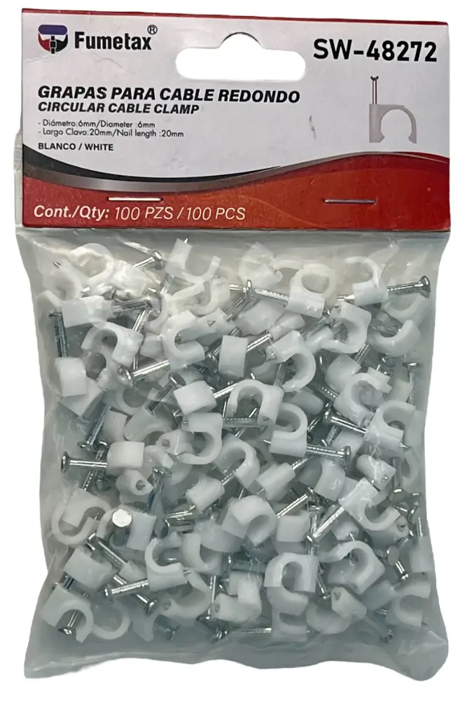 [SW-48272] GRAPA PARA CABLE Fabricada en polietileno e incluye clavo 20MM