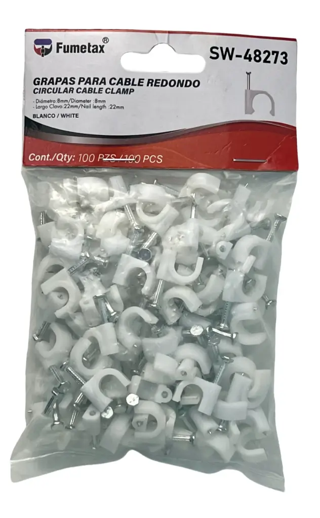 [SW-48273] GRAPA PARA CABLE Fabricada en polietileno e incluye clavo 22MM