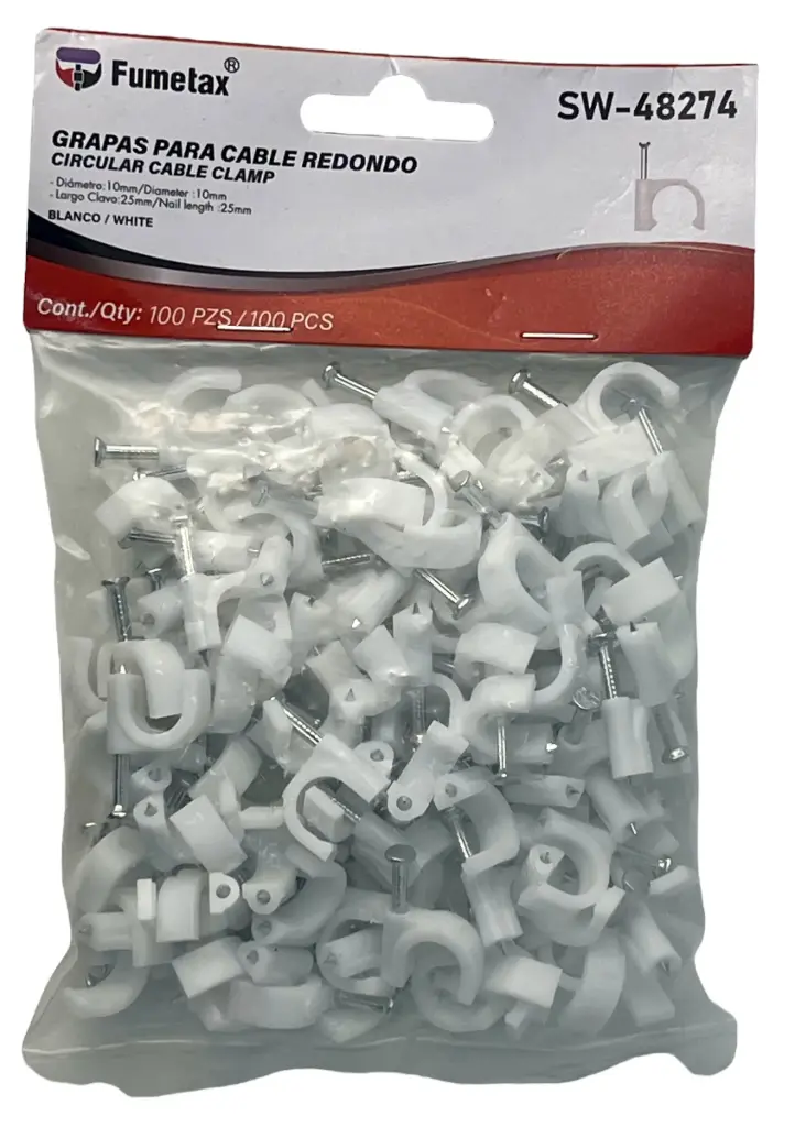 [SW-48274] GRAPA PARA CABLE Fabricada en polietileno e incluye clavo 25MM