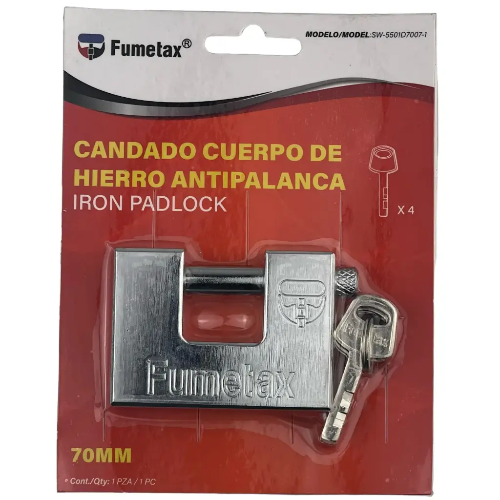 [SW-5501D7007-1] CANDADO DE CORTINA Superficie cromada;Alta seguridad;Para cortina metálica;Gancho de acero;4 Llaves 70mm